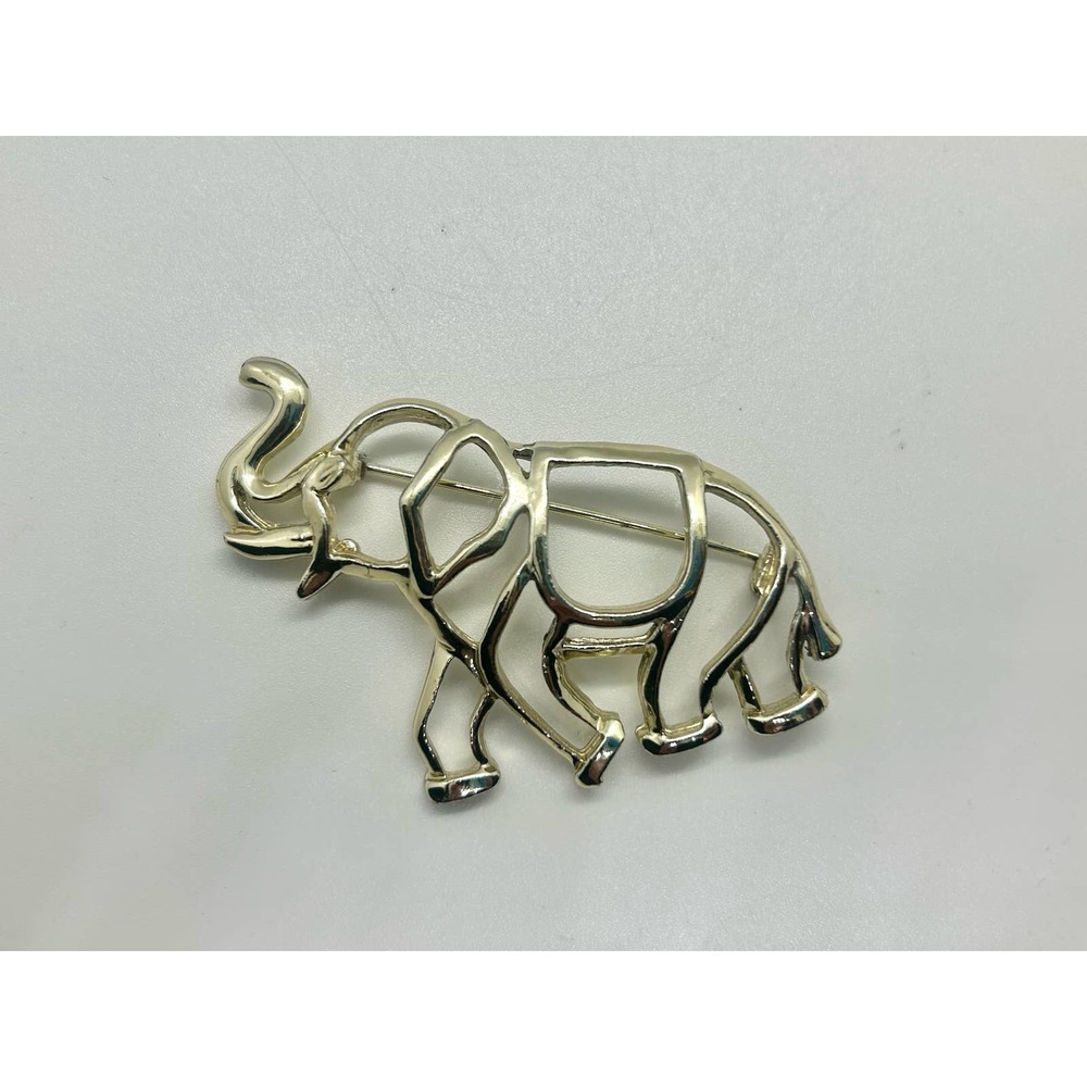 Waldman Vintage Elephant Gold Tone Signed Brooch Trunk Up Good Luck Animal Retro
